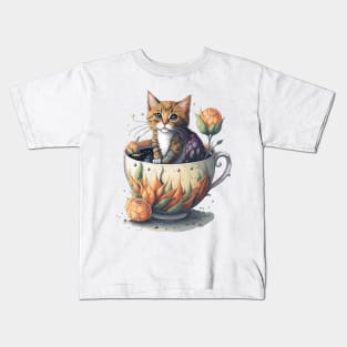 Cute Cat in a Tea Cup Kids T-Shirt